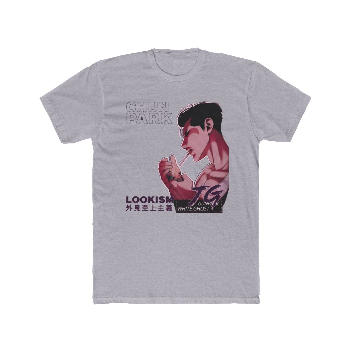 LOOKISM OFFICIAL MD GOODS WHITE GHOST GUN PARK/종건 SHORT SLEEVE T Shirt Round Tee