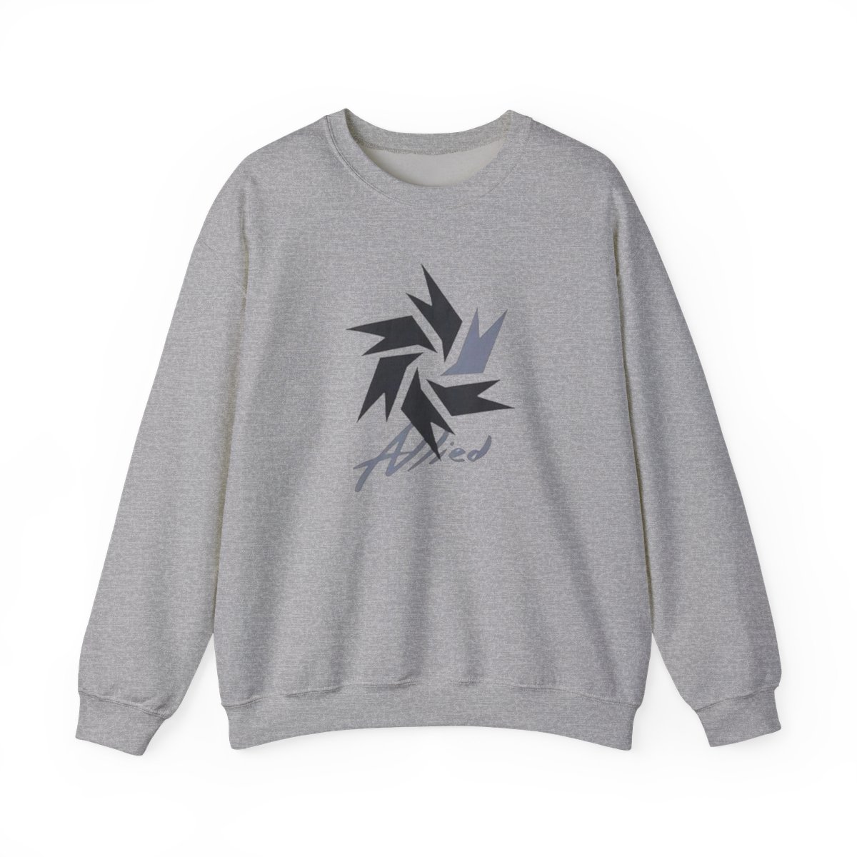 Abstract Starburst Logo crewneck sweatshirt | geometric emblem, navy gray accents | Lookism 