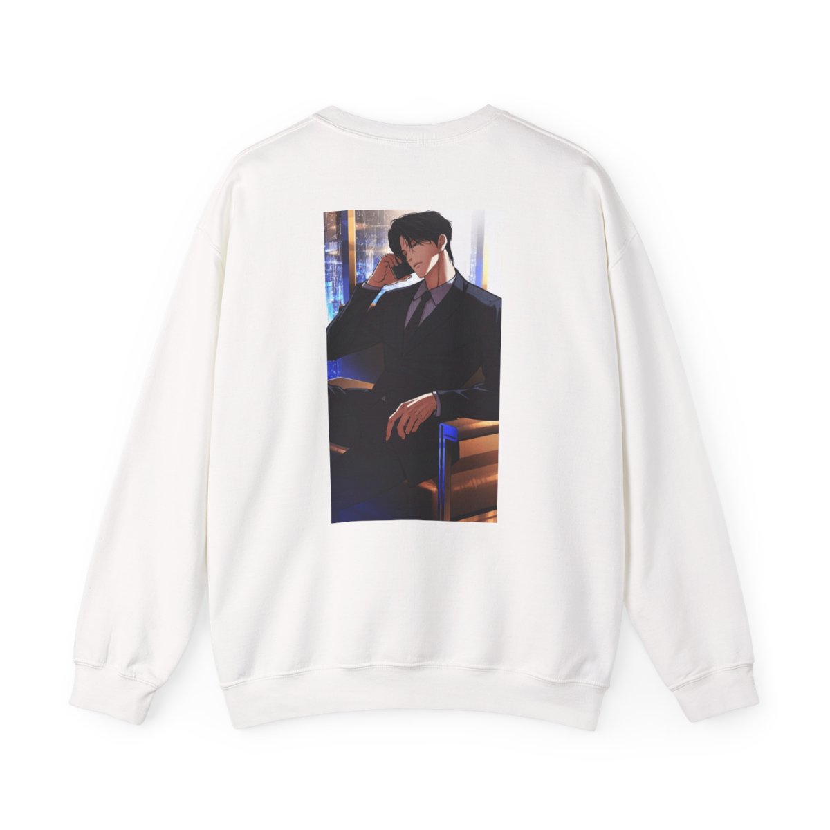 Stylish Dark-Suited Man Illustration Sweatshirt | Noir Aesthetic, Moody Portrait | Lookism  - alternate angle 1, merchandise