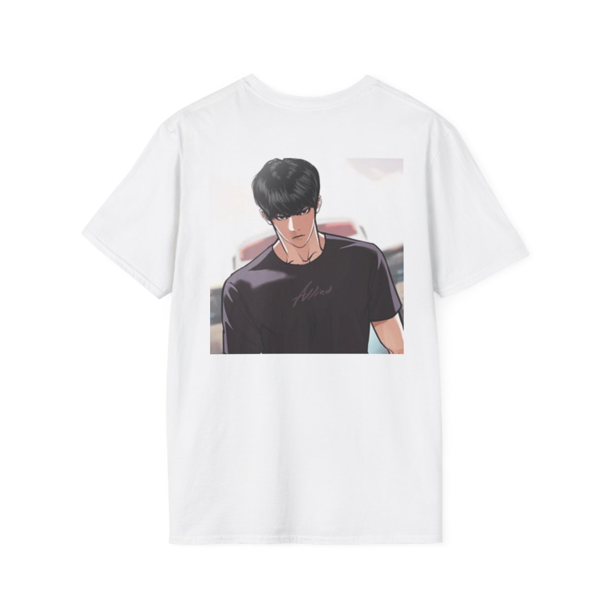 Anime Male Character Illustration T-Shirt | Graphic Back Print, Small Chest Logo | Lookism  - alternate angle 1, merchandise